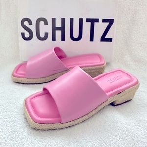 SCHUTZ Club Rose Barbie pink Corah Atanado Leather slip on slides Sandals 8 B